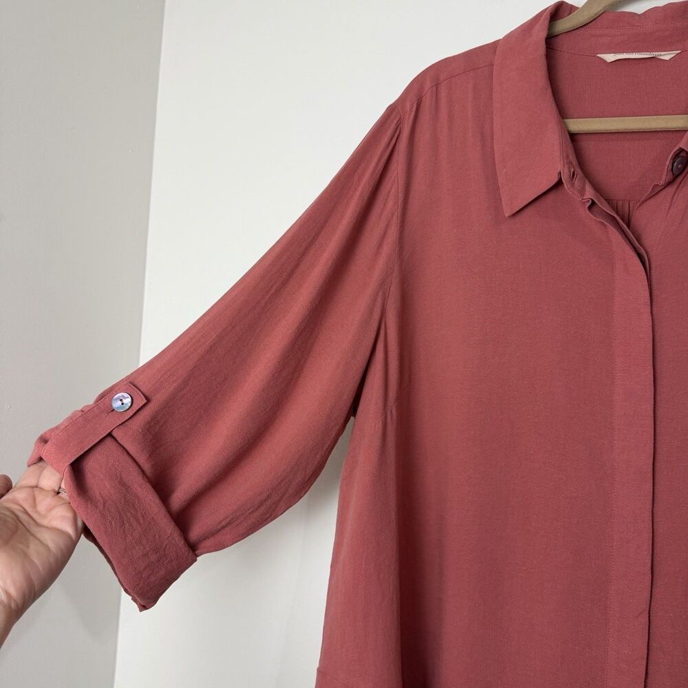 Soft Surroundings Button Up Blouse Shirt Roll Tab Sleeves Mauve Pink Women’s 2X - Picture 3 of 10
